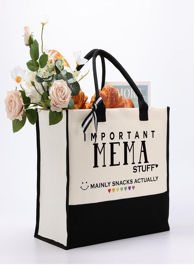 EDCTO Canvas Tote Bag Cute Design, Important Mema Stuff Canvas Bag, Cotton Tote Bags, Reusable Grocery Bags Gift for Her Women Mema, Grandma Mom Gift for Mother's Day Christmas Birthday - Image 3